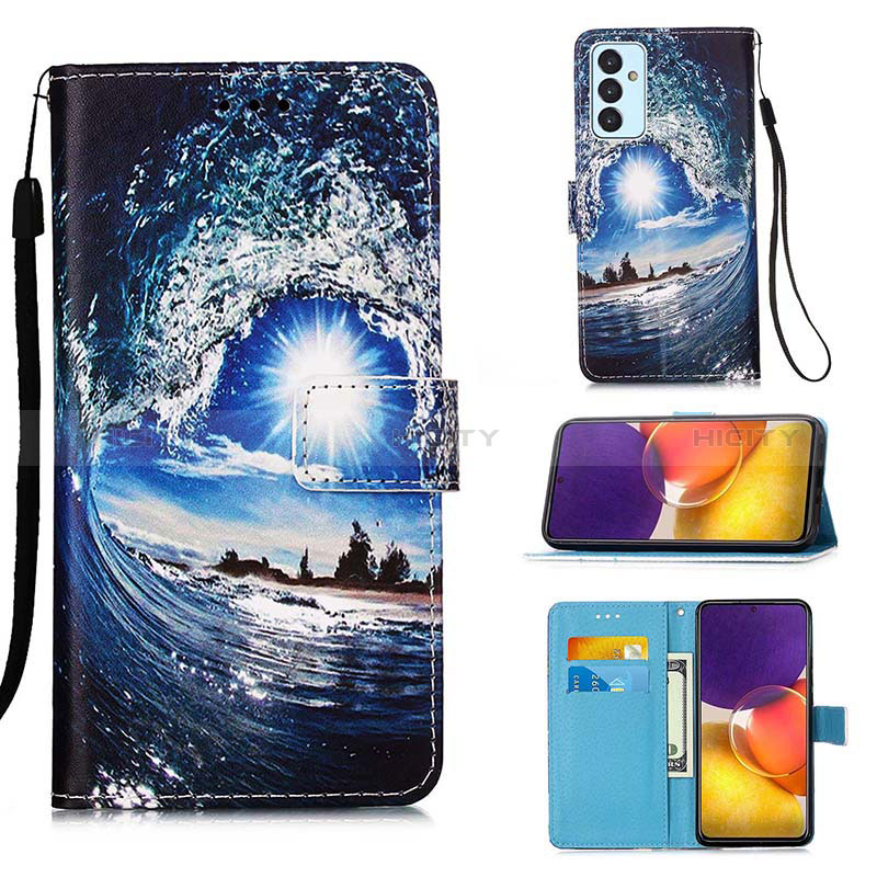 Leather Case Stands Fashionable Pattern Flip Cover Holder Y02B for Samsung Galaxy M54 5G Navy Blue