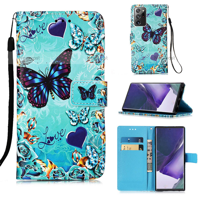 Leather Case Stands Fashionable Pattern Flip Cover Holder Y02B for Samsung Galaxy Note 20 Ultra 5G Sky Blue