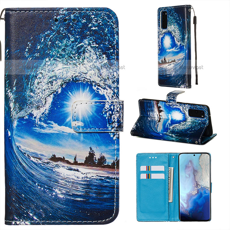 Leather Case Stands Fashionable Pattern Flip Cover Holder Y02B for Samsung Galaxy S20 5G Navy Blue