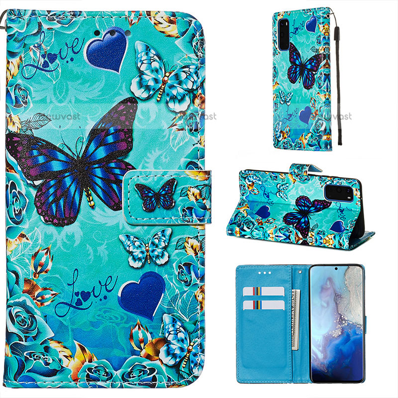 Leather Case Stands Fashionable Pattern Flip Cover Holder Y02B for Samsung Galaxy S20 5G Sky Blue