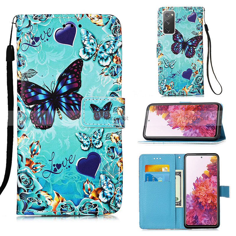 Leather Case Stands Fashionable Pattern Flip Cover Holder Y02B for Samsung Galaxy S20 FE (2022) 5G Sky Blue