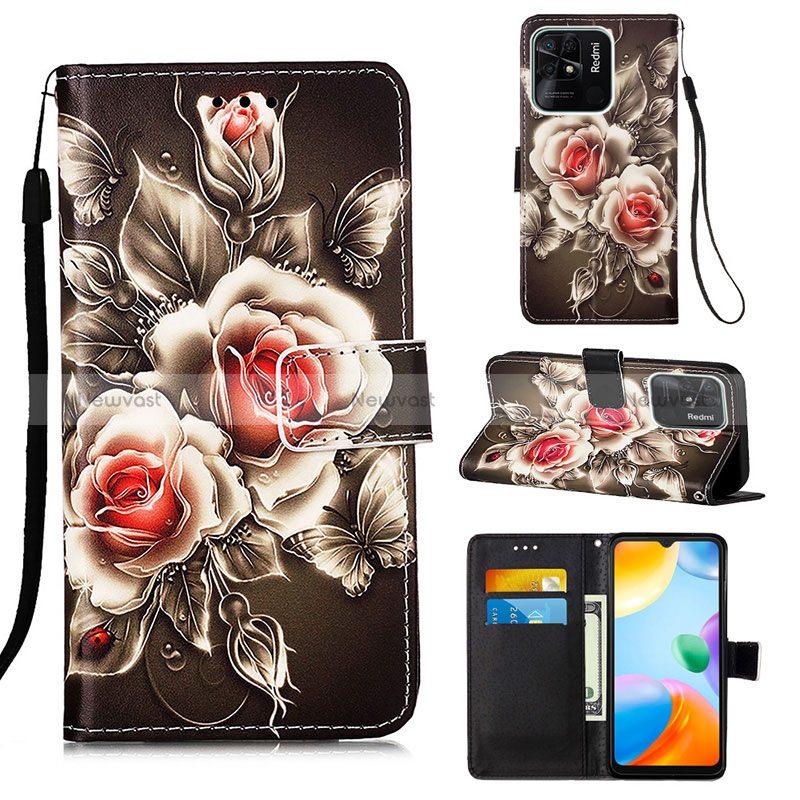 Leather Case Stands Fashionable Pattern Flip Cover Holder Y02B for Xiaomi Redmi 10 India