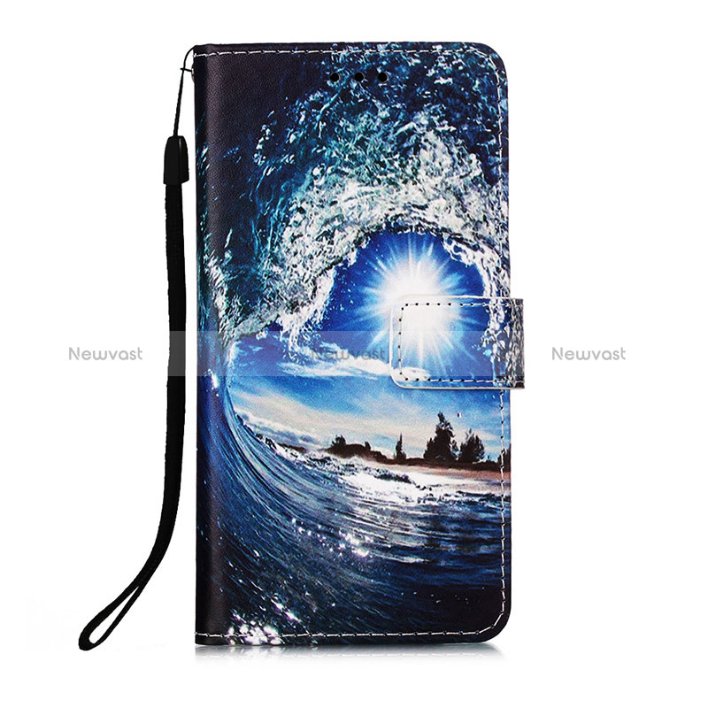 Leather Case Stands Fashionable Pattern Flip Cover Holder Y02B for Xiaomi Redmi 9C NFC Navy Blue