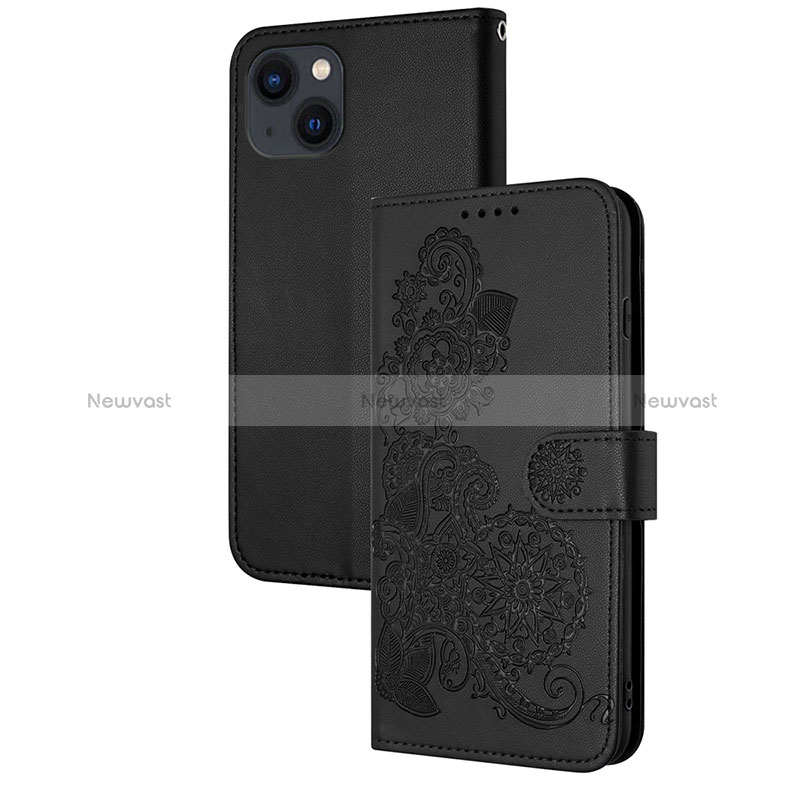 Leather Case Stands Fashionable Pattern Flip Cover Holder Y02X for Apple iPhone 13 Black