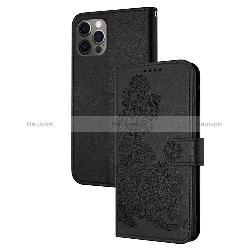 Leather Case Stands Fashionable Pattern Flip Cover Holder Y02X for Apple iPhone 13 Pro Black