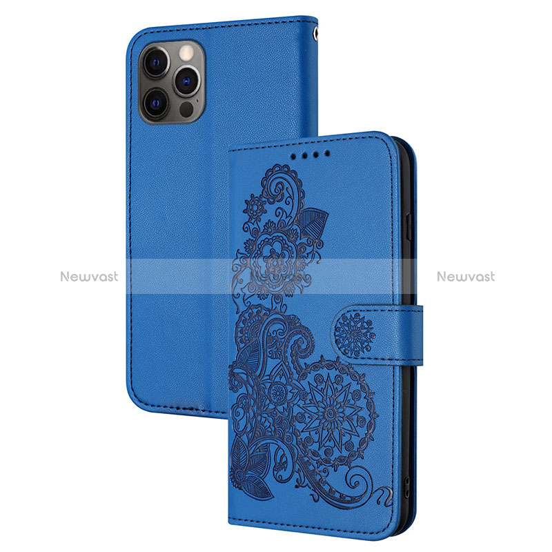 Leather Case Stands Fashionable Pattern Flip Cover Holder Y02X for Apple iPhone 14 Pro Blue