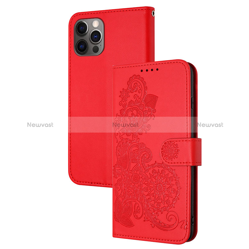 Leather Case Stands Fashionable Pattern Flip Cover Holder Y02X for Apple iPhone 14 Pro Red