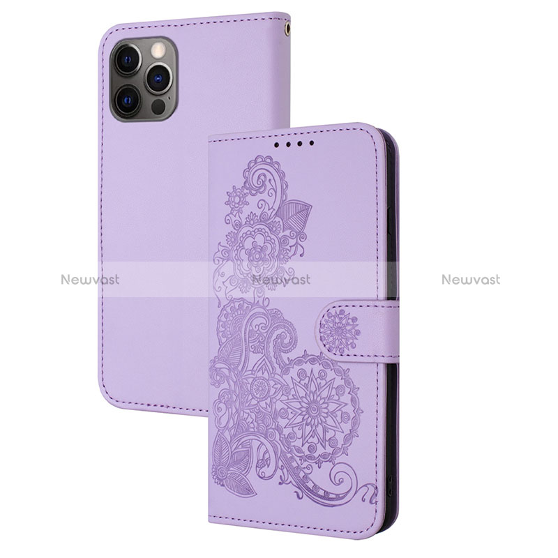 Leather Case Stands Fashionable Pattern Flip Cover Holder Y02X for Apple iPhone 15 Pro Clove Purple