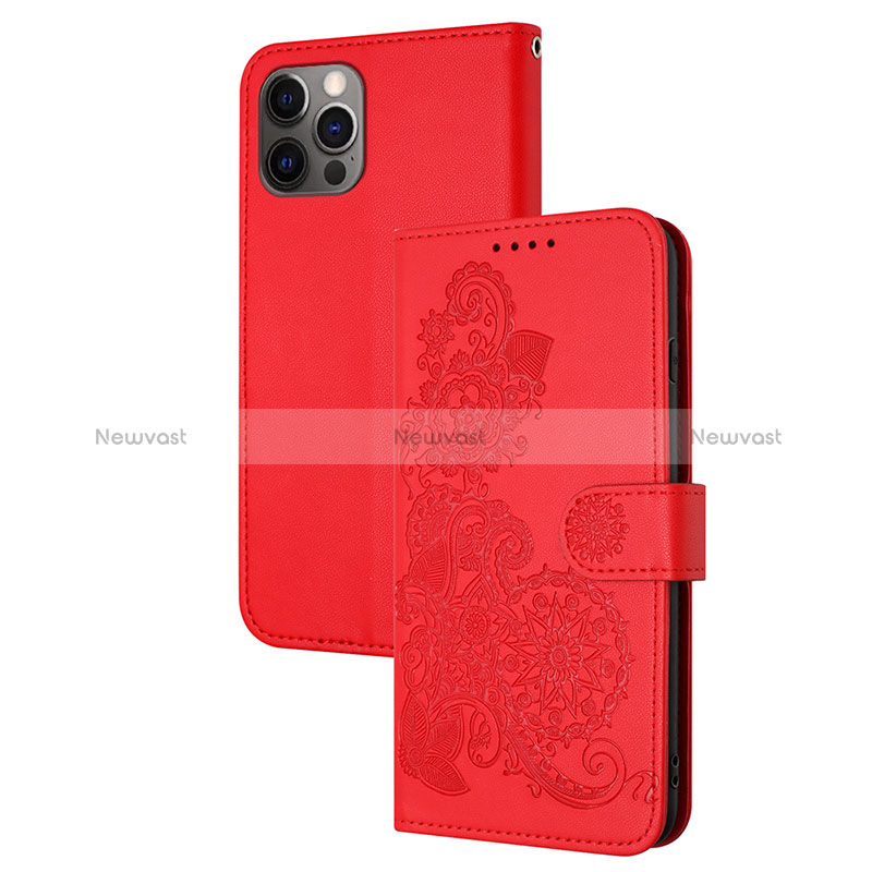 Leather Case Stands Fashionable Pattern Flip Cover Holder Y02X for Apple iPhone 15 Pro Max Red