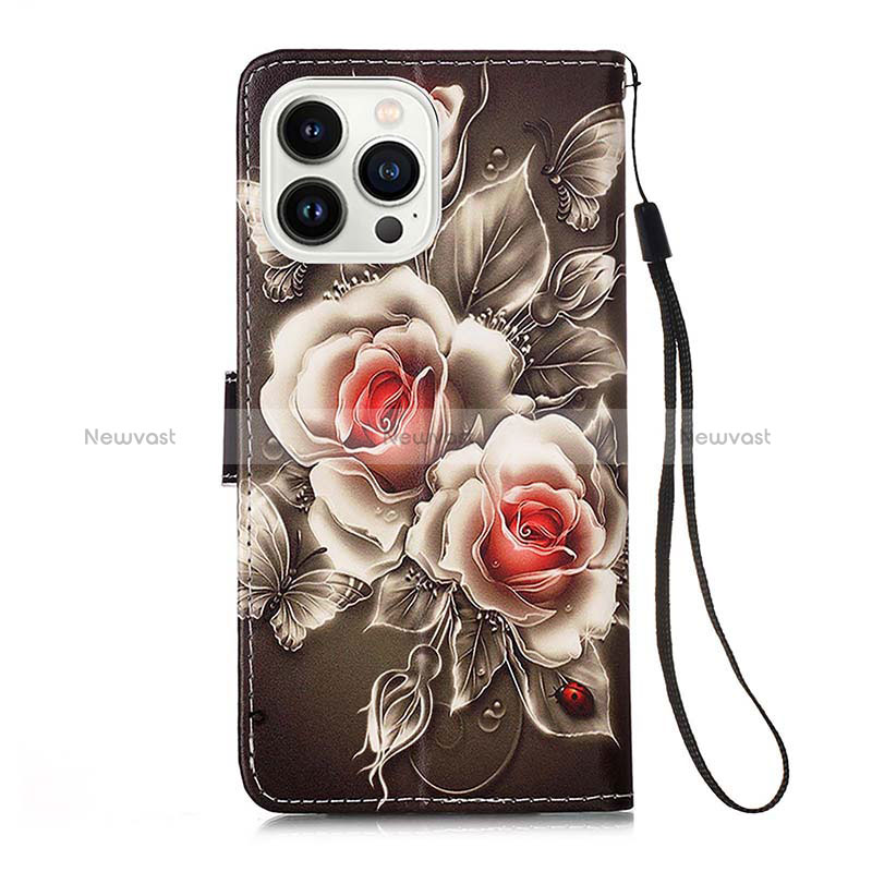 Leather Case Stands Fashionable Pattern Flip Cover Holder Y03B for Apple iPhone 13 Pro