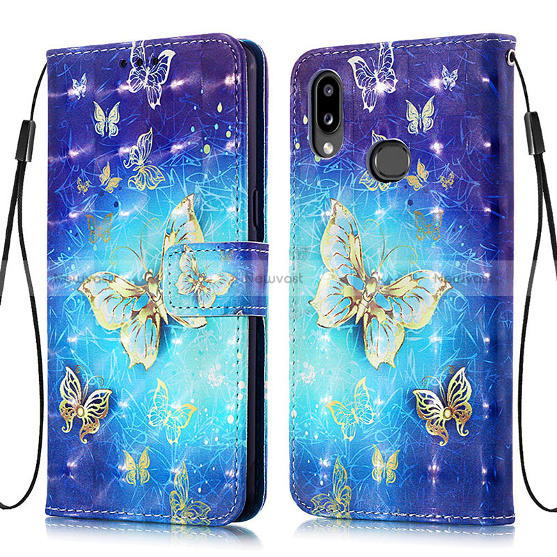 Leather Case Stands Fashionable Pattern Flip Cover Holder Y03B for Samsung Galaxy A10s Sky Blue