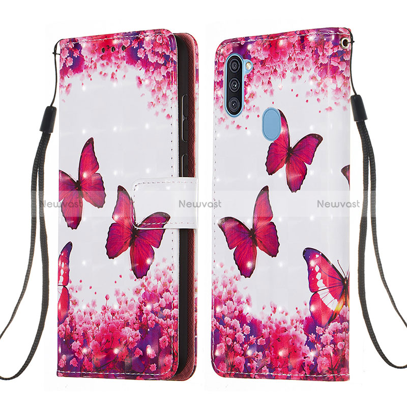 Leather Case Stands Fashionable Pattern Flip Cover Holder Y03B for Samsung Galaxy A11 Hot Pink