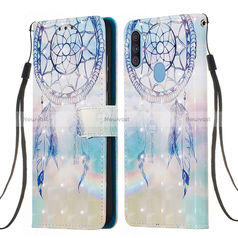 Leather Case Stands Fashionable Pattern Flip Cover Holder Y03B for Samsung Galaxy A11 Mint Blue