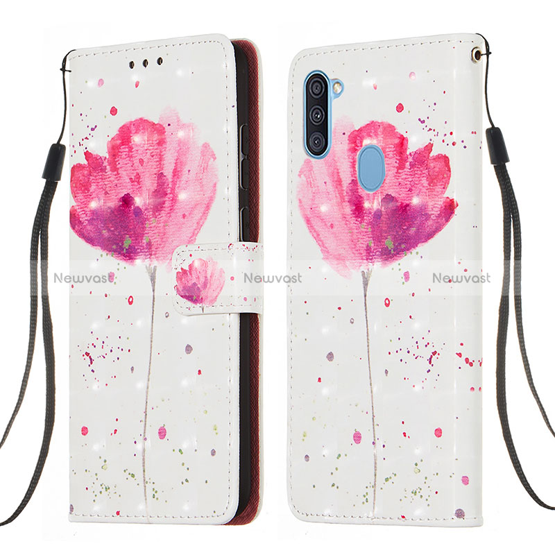 Leather Case Stands Fashionable Pattern Flip Cover Holder Y03B for Samsung Galaxy A11 Pink