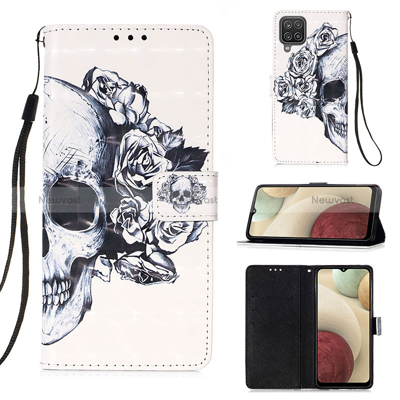 Leather Case Stands Fashionable Pattern Flip Cover Holder Y03B for Samsung Galaxy A12 5G Black