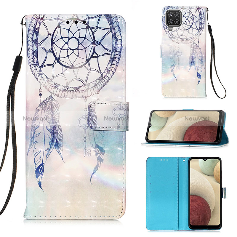Leather Case Stands Fashionable Pattern Flip Cover Holder Y03B for Samsung Galaxy A12 5G Mint Blue