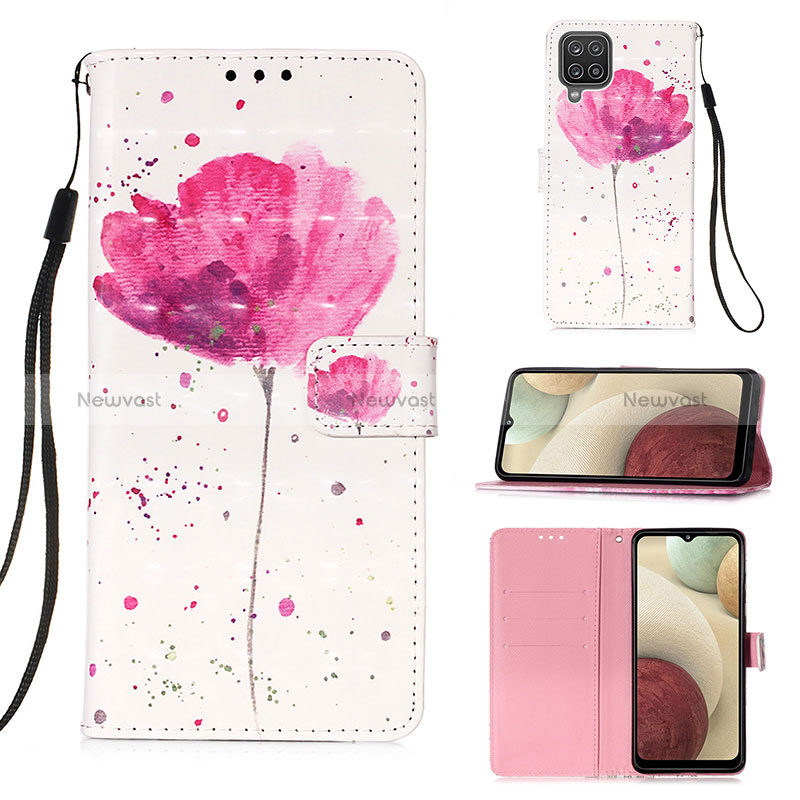 Leather Case Stands Fashionable Pattern Flip Cover Holder Y03B for Samsung Galaxy A12 5G Pink