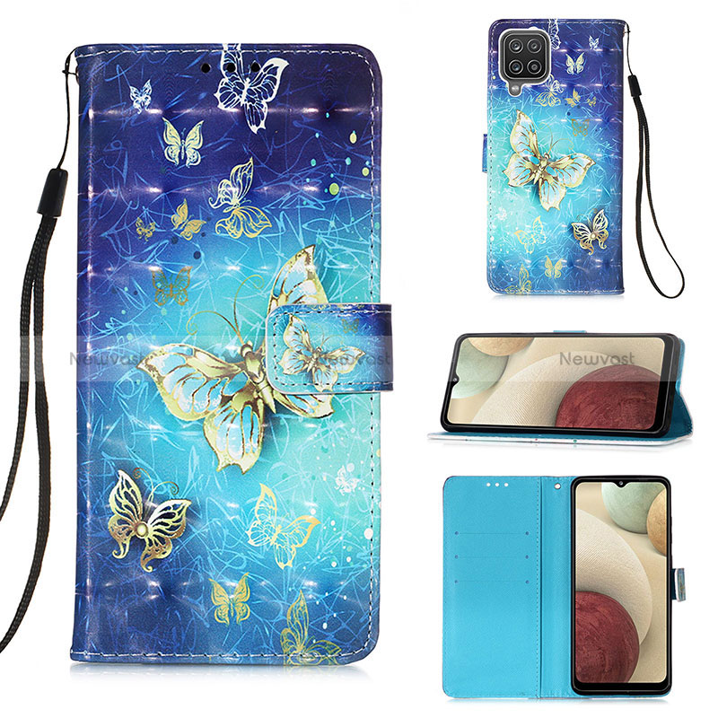 Leather Case Stands Fashionable Pattern Flip Cover Holder Y03B for Samsung Galaxy A12 Nacho Sky Blue