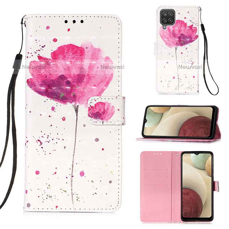 Leather Case Stands Fashionable Pattern Flip Cover Holder Y03B for Samsung Galaxy A12 Pink