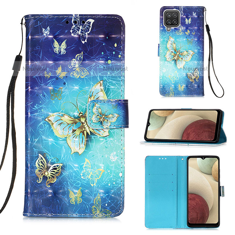 Leather Case Stands Fashionable Pattern Flip Cover Holder Y03B for Samsung Galaxy A12 Sky Blue