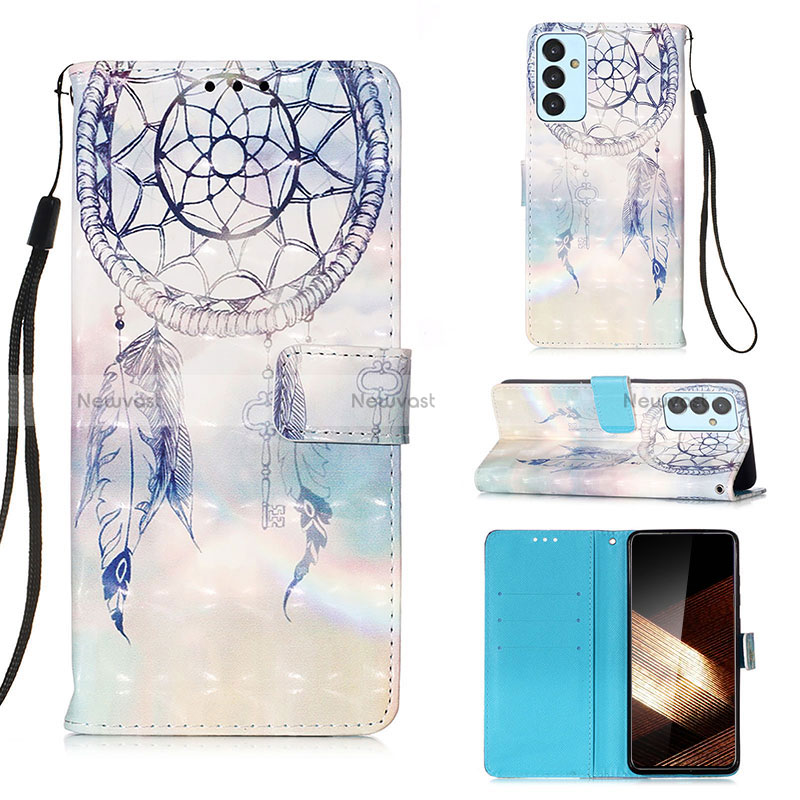 Leather Case Stands Fashionable Pattern Flip Cover Holder Y03B for Samsung Galaxy A15 5G Mint Blue