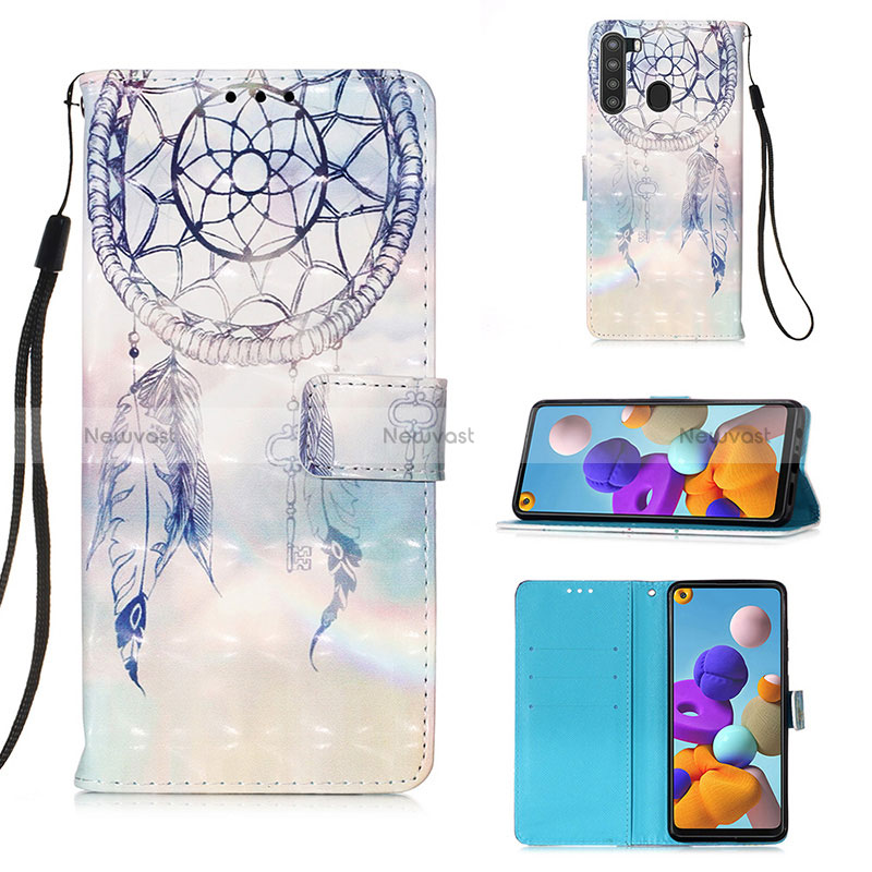 Leather Case Stands Fashionable Pattern Flip Cover Holder Y03B for Samsung Galaxy A21 Mint Blue