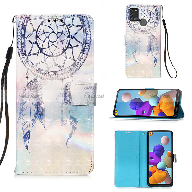 Leather Case Stands Fashionable Pattern Flip Cover Holder Y03B for Samsung Galaxy A21s Mint Blue