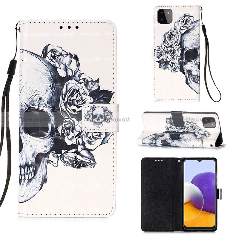 Leather Case Stands Fashionable Pattern Flip Cover Holder Y03B for Samsung Galaxy A22 5G Black