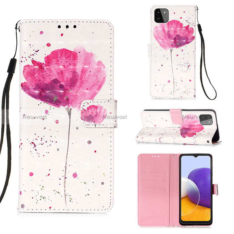 Leather Case Stands Fashionable Pattern Flip Cover Holder Y03B for Samsung Galaxy A22s 5G Pink