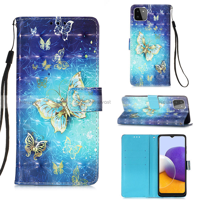 Leather Case Stands Fashionable Pattern Flip Cover Holder Y03B for Samsung Galaxy A22s 5G Sky Blue