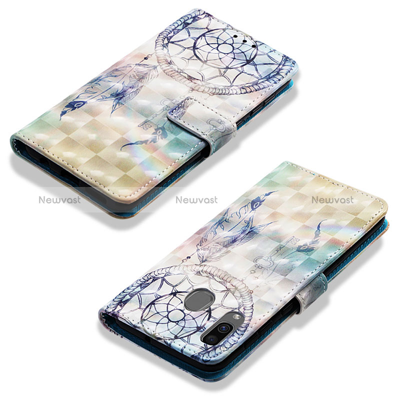 Leather Case Stands Fashionable Pattern Flip Cover Holder Y03B for Samsung Galaxy A30 Mint Blue