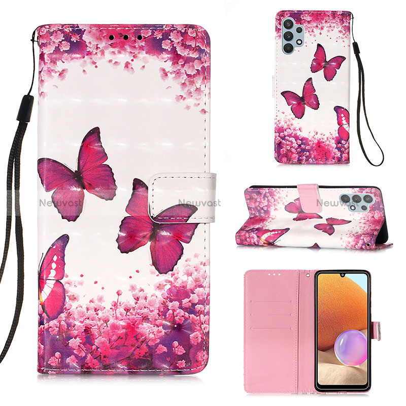 Leather Case Stands Fashionable Pattern Flip Cover Holder Y03B for Samsung Galaxy A32 4G Hot Pink