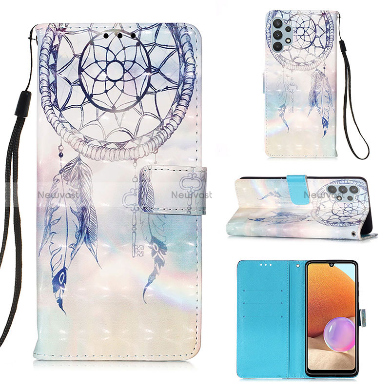 Leather Case Stands Fashionable Pattern Flip Cover Holder Y03B for Samsung Galaxy A32 5G Mint Blue