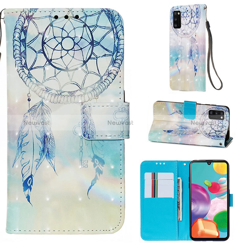 Leather Case Stands Fashionable Pattern Flip Cover Holder Y03B for Samsung Galaxy A41 Mint Blue