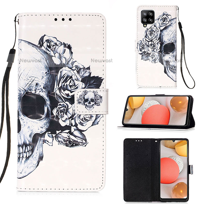 Leather Case Stands Fashionable Pattern Flip Cover Holder Y03B for Samsung Galaxy A42 5G Black