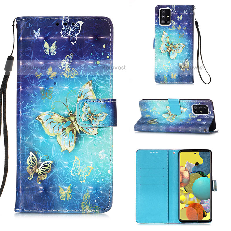 Leather Case Stands Fashionable Pattern Flip Cover Holder Y03B for Samsung Galaxy A51 4G Sky Blue