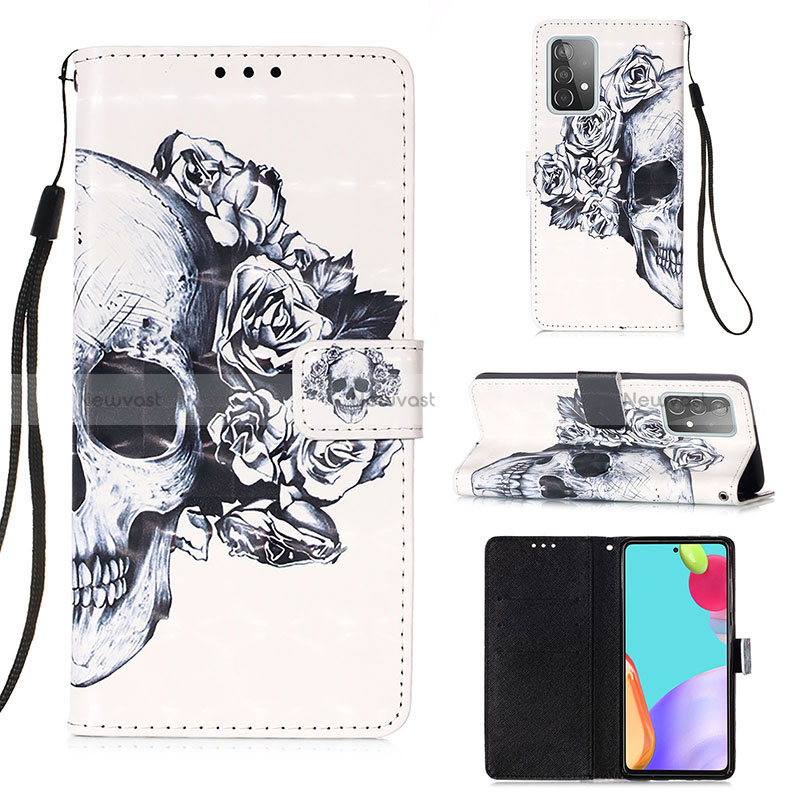 Leather Case Stands Fashionable Pattern Flip Cover Holder Y03B for Samsung Galaxy A52 4G