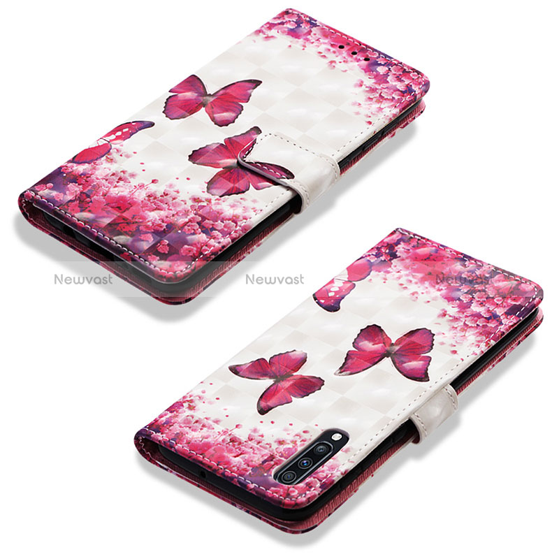 Leather Case Stands Fashionable Pattern Flip Cover Holder Y03B for Samsung Galaxy A70 Hot Pink