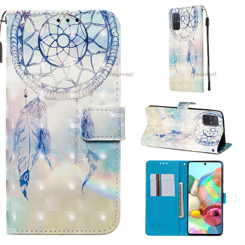 Leather Case Stands Fashionable Pattern Flip Cover Holder Y03B for Samsung Galaxy A71 4G A715 Mint Blue