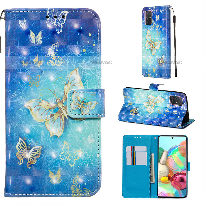 Leather Case Stands Fashionable Pattern Flip Cover Holder Y03B for Samsung Galaxy A71 4G A715 Sky Blue