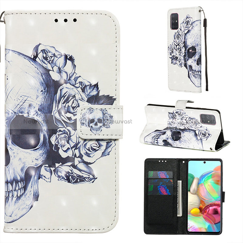 Leather Case Stands Fashionable Pattern Flip Cover Holder Y03B for Samsung Galaxy A71 5G Black