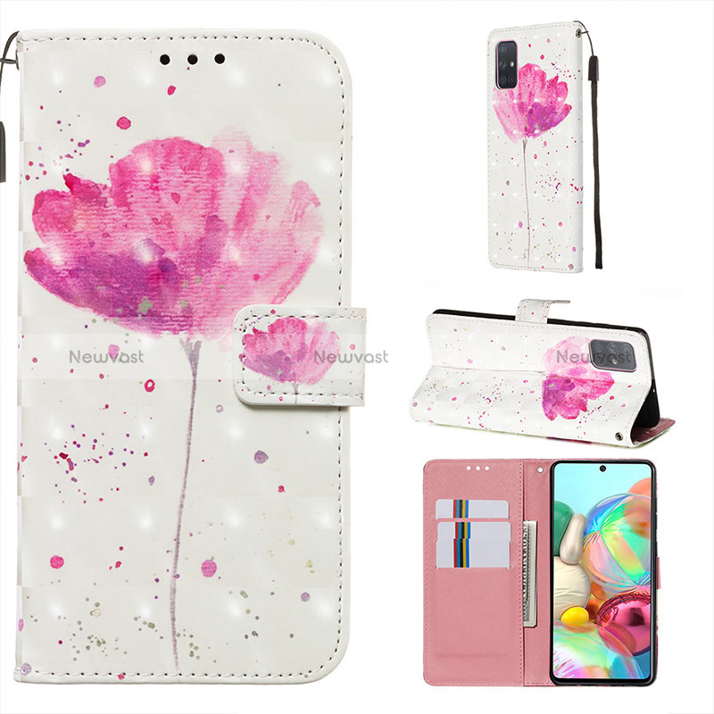 Leather Case Stands Fashionable Pattern Flip Cover Holder Y03B for Samsung Galaxy A71 5G Pink