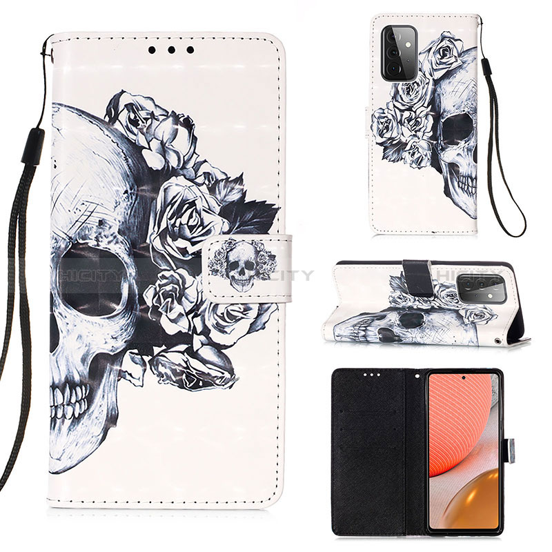 Leather Case Stands Fashionable Pattern Flip Cover Holder Y03B for Samsung Galaxy A72 4G Black