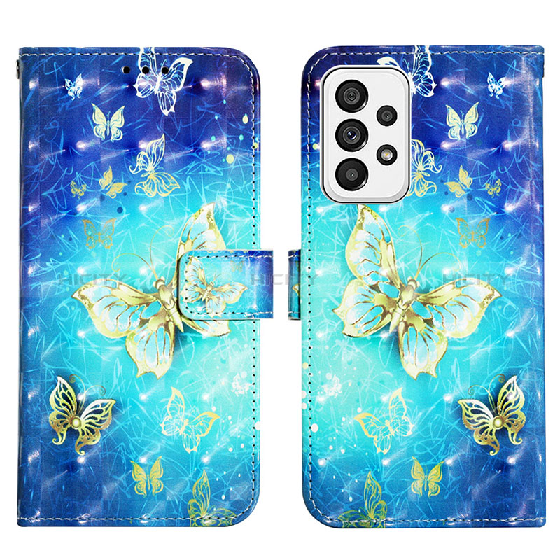 Leather Case Stands Fashionable Pattern Flip Cover Holder Y03B for Samsung Galaxy A73 5G Sky Blue