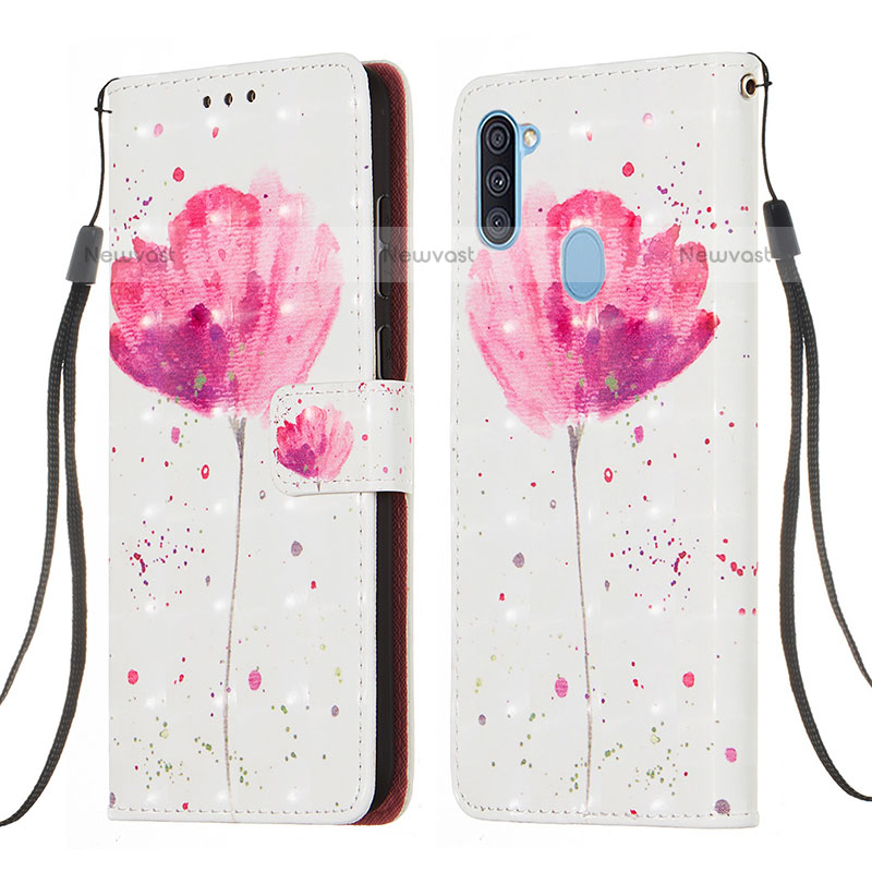 Leather Case Stands Fashionable Pattern Flip Cover Holder Y03B for Samsung Galaxy M11 Pink