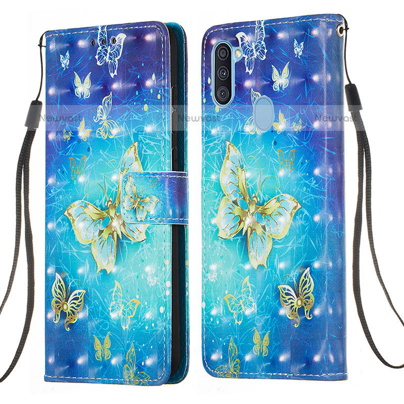 Leather Case Stands Fashionable Pattern Flip Cover Holder Y03B for Samsung Galaxy M11 Sky Blue