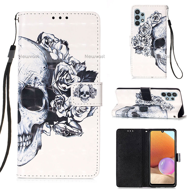 Leather Case Stands Fashionable Pattern Flip Cover Holder Y03B for Samsung Galaxy M32 5G Black