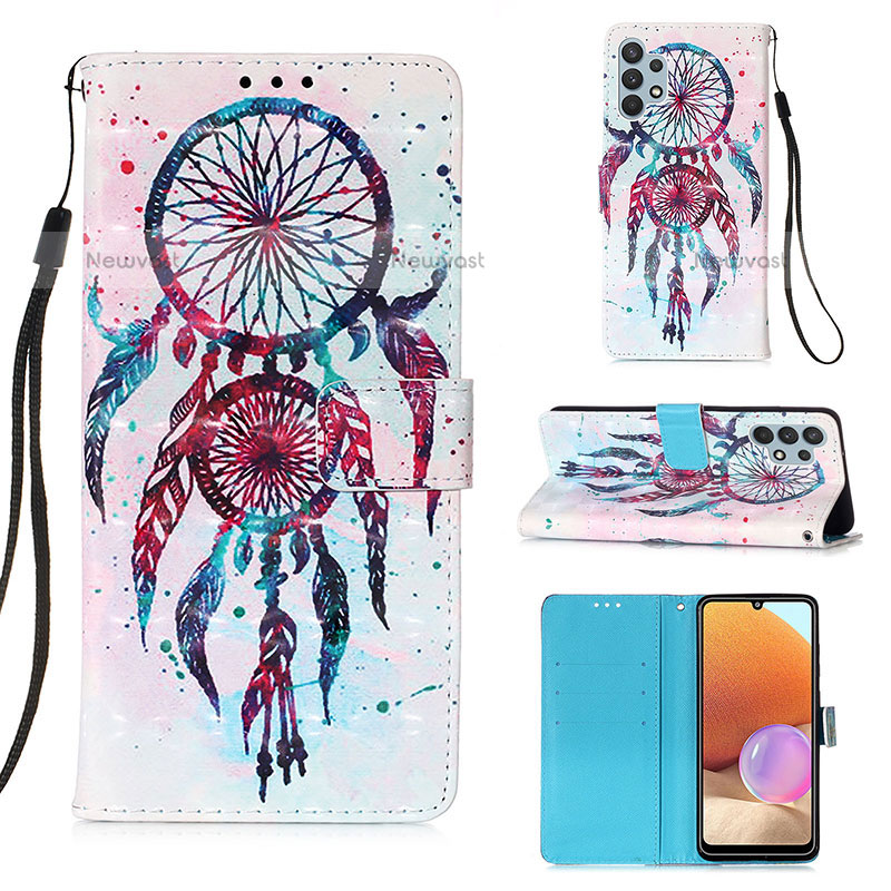 Leather Case Stands Fashionable Pattern Flip Cover Holder Y03B for Samsung Galaxy M32 5G Colorful