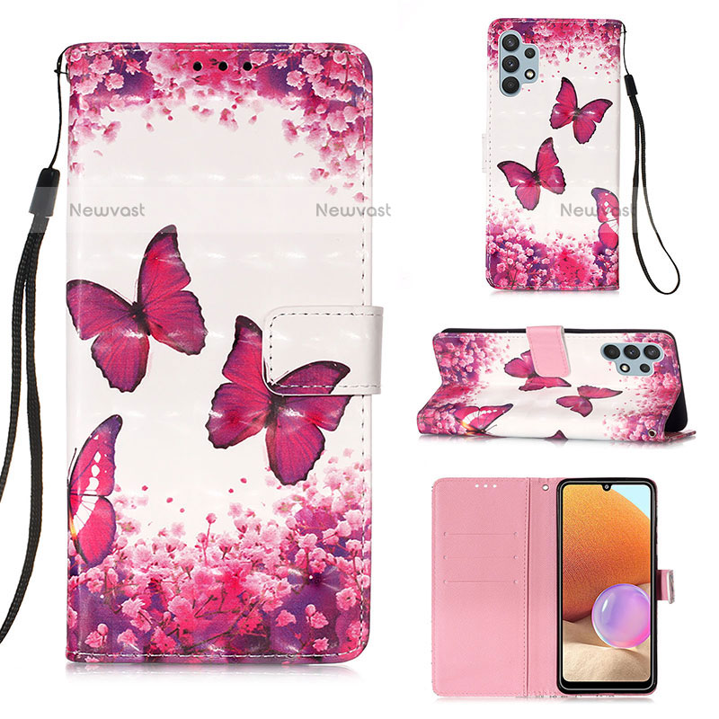 Leather Case Stands Fashionable Pattern Flip Cover Holder Y03B for Samsung Galaxy M32 5G Hot Pink