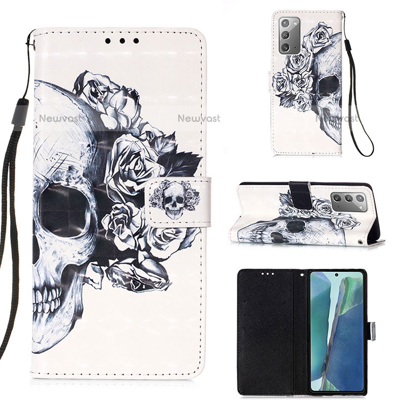 Leather Case Stands Fashionable Pattern Flip Cover Holder Y03B for Samsung Galaxy Note 20 5G